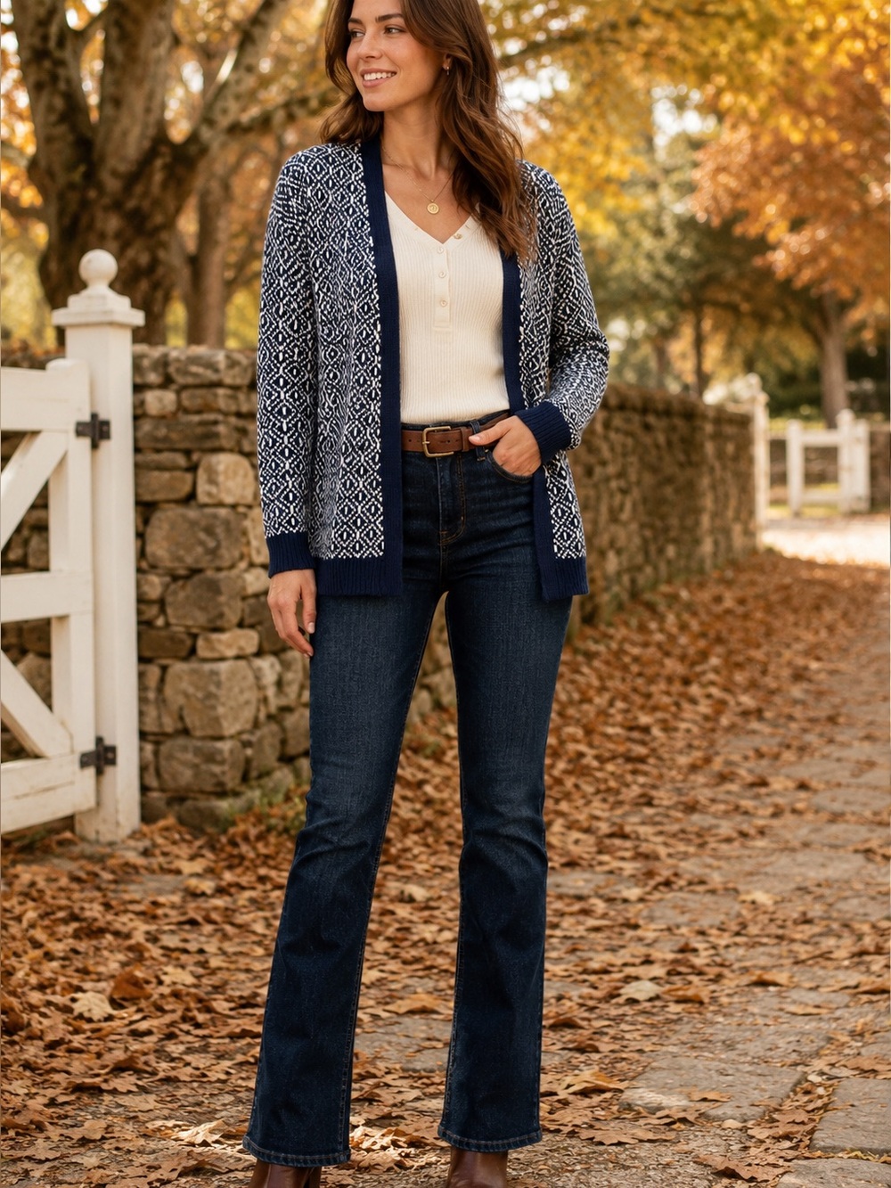 Merona Navy White Geometric Open Front Cardigan Sweater S